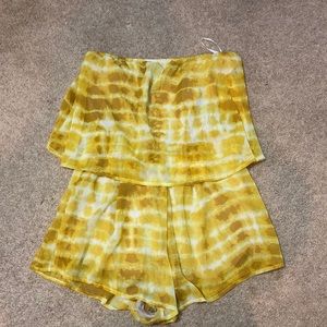 Yellow snake print strapless romper